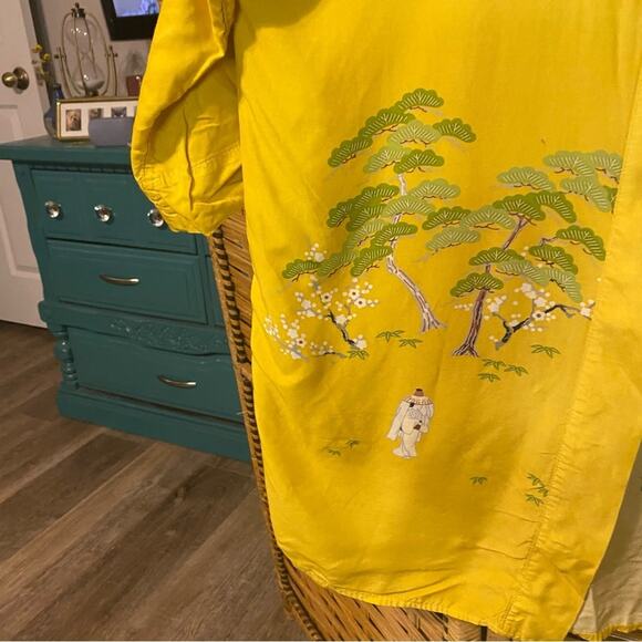 Vintage Yellow Japanese Happi Kimono Jacket Scenic Print one size orient Asian - Picture 6 of 11